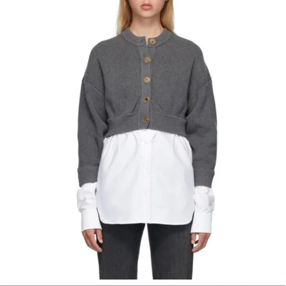 Alexander Wang Bilayer Crew Neck Oxford Cardian Sweater - Picture 4 of 11